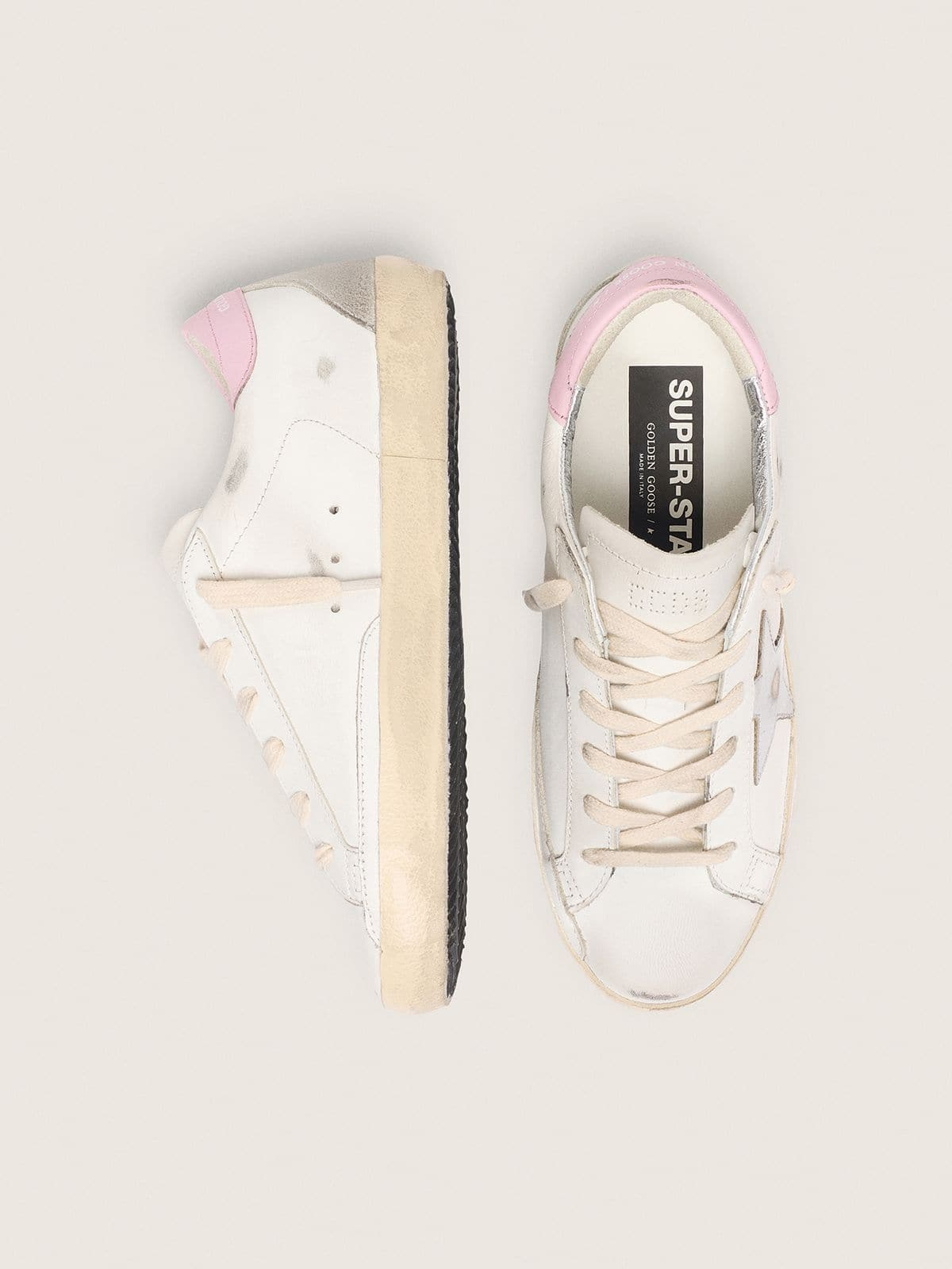 Super-Star cuir argenté / rose