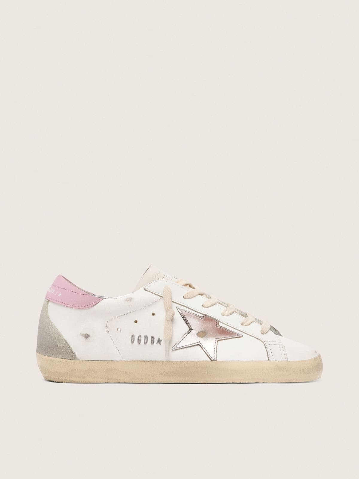 Super-Star cuir argenté / rose