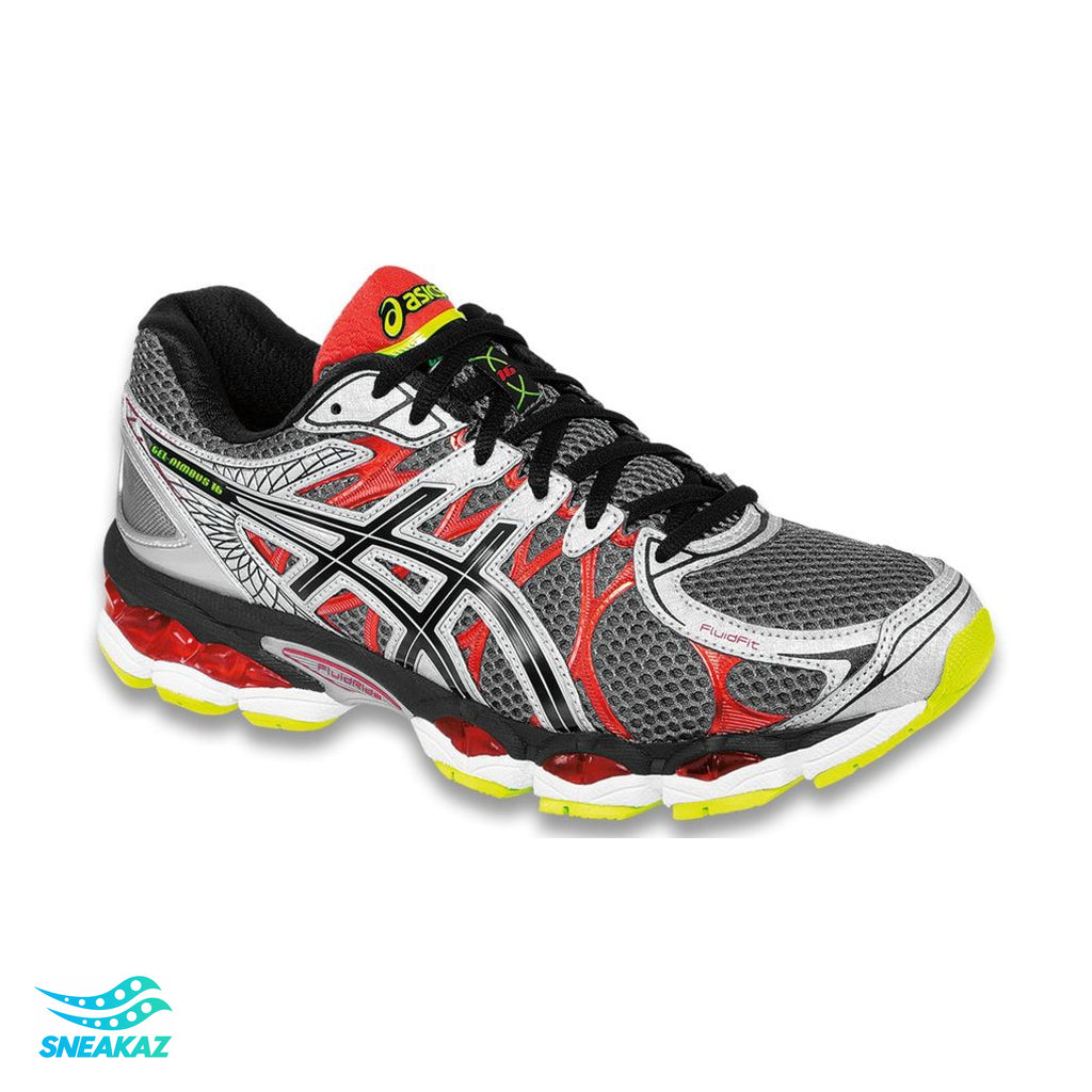 ASICS Gel-Nimbus 16 — Gris titane / Noir / Rouge — Sneakaz