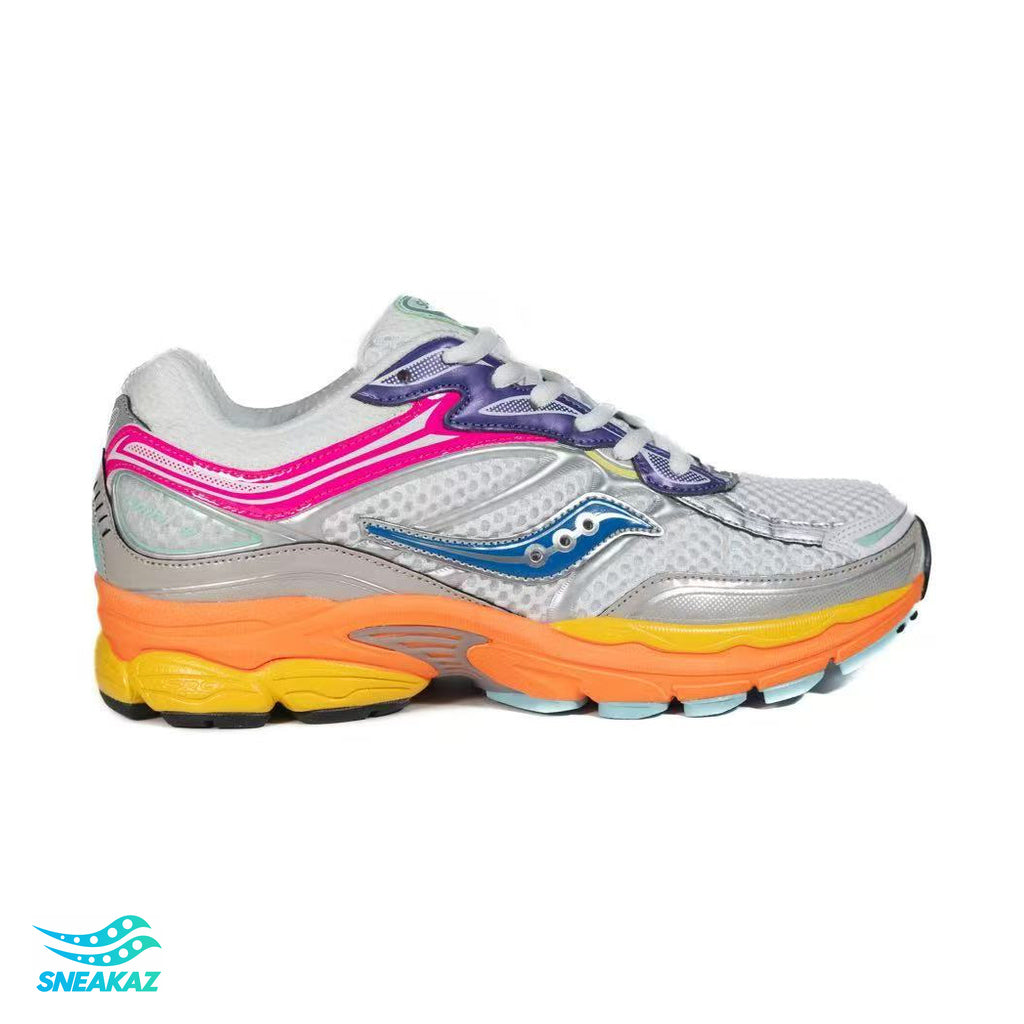 Saucony ProGrid Omni 9 — Gris, rose, jaune et orange — Sneakaz
