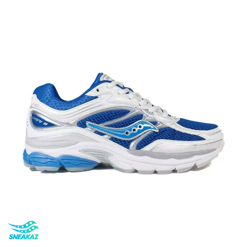 Saucony ProGrid Omni 9 — Blanc et bleu — Sneakaz