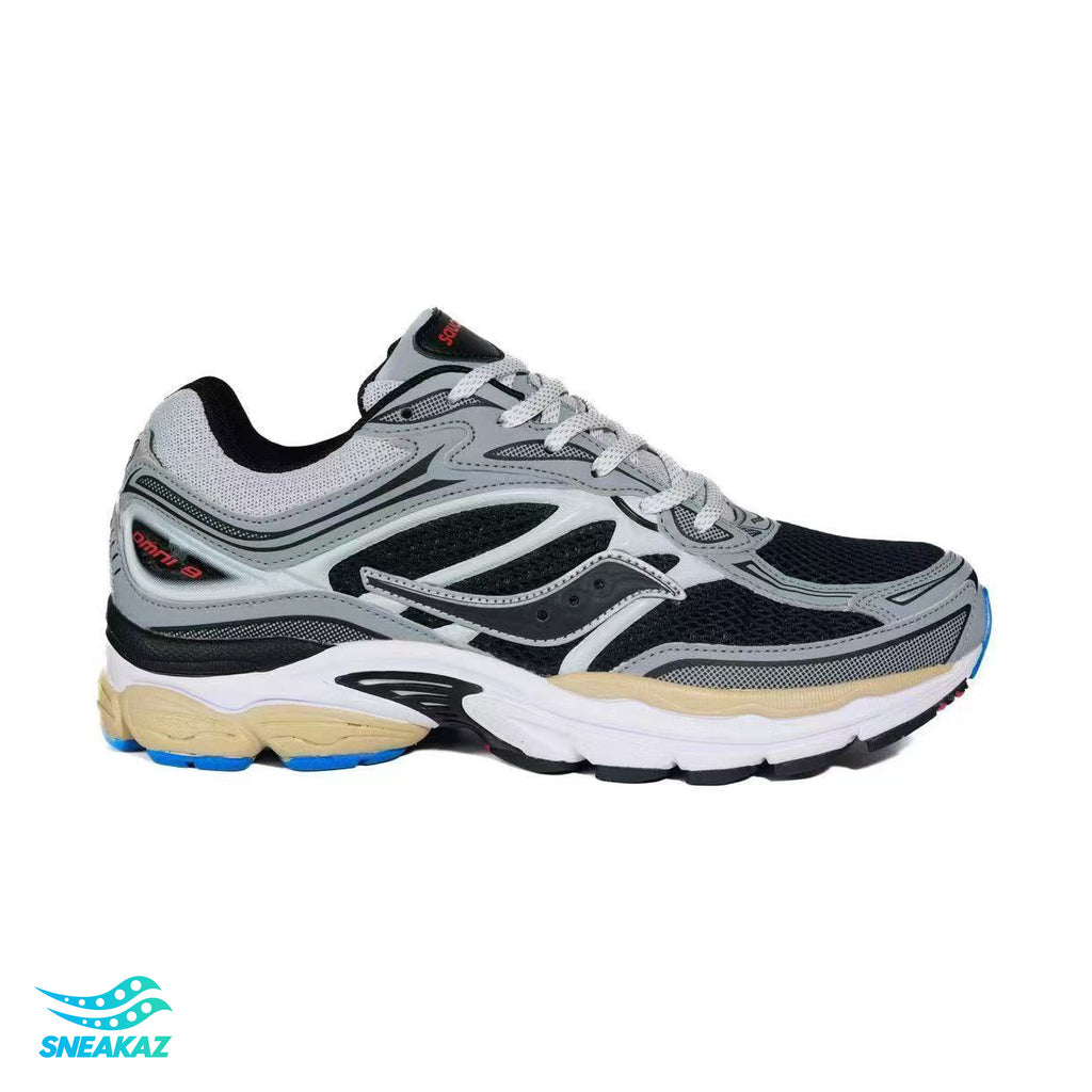 Saucony ProGrid Omni 9 — Gris argent, bleu clair et crème — Sneakaz