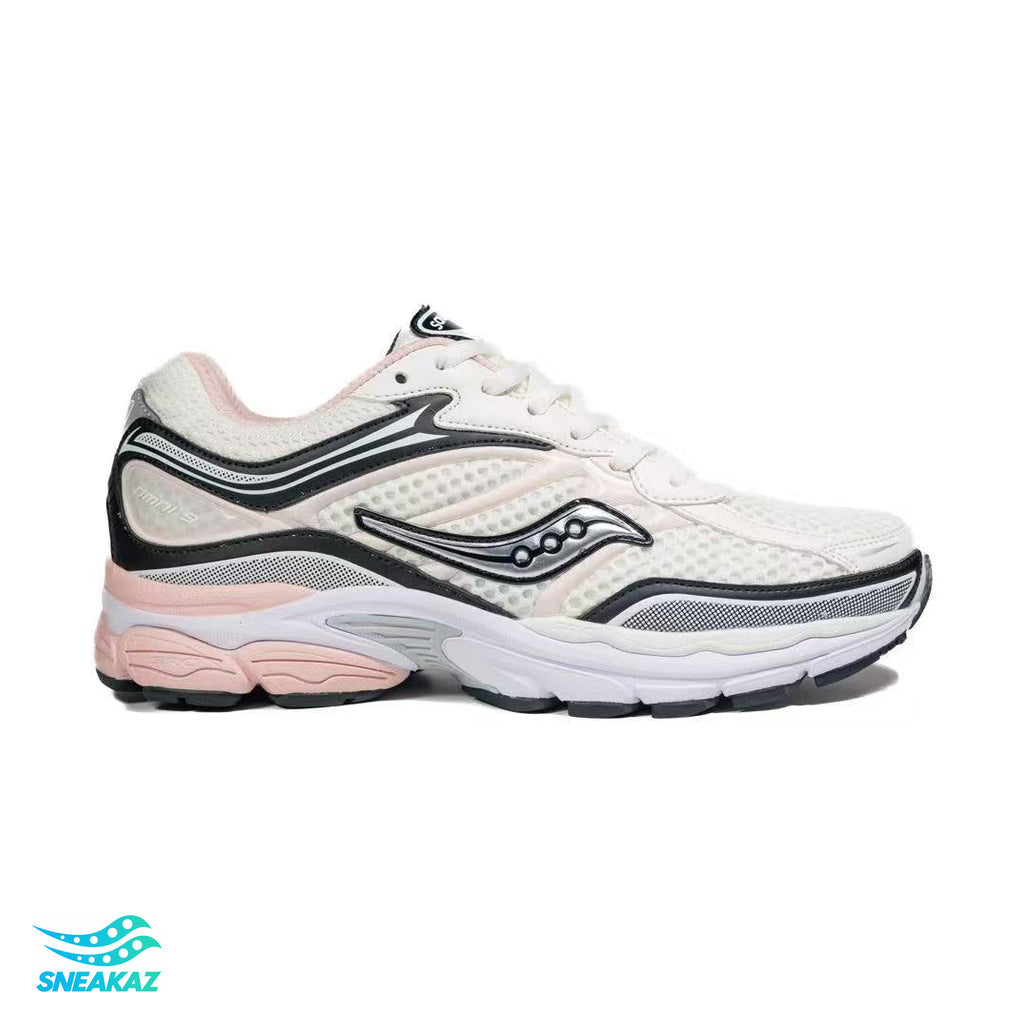 Saucony ProGrid Omni 9 — Blanc, argent et rose clair — Sneakaz