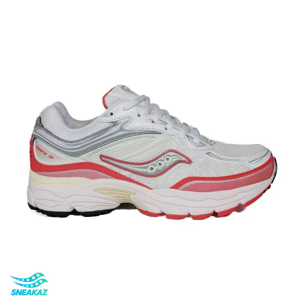 Saucony ProGrid Omni 9 — Blanc, gris et corail — Sneakaz