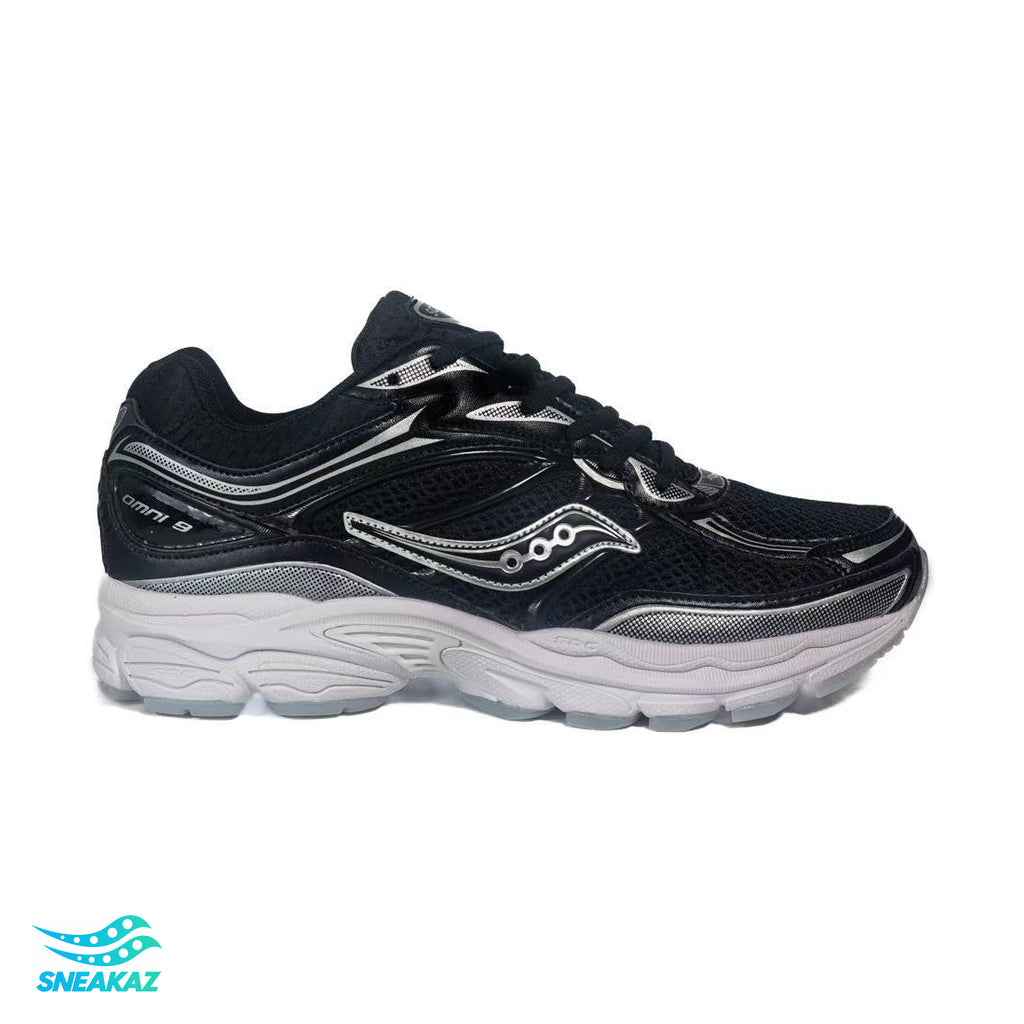 Saucony ProGrid Omni 9 — Noir, gris argent et blanc — Sneakaz