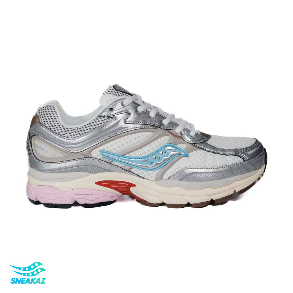 Saucony ProGrid Omni 9 — Gris argent, bleu clair et rose — Sneakaz