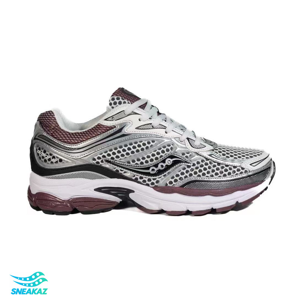 Saucony ProGrid Omni 9 — Gris argent et bordeaux — Sneakaz