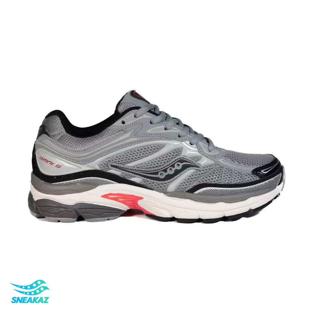 Saucony ProGrid Omni 9 — Gris, noir et rouge — Sneakaz