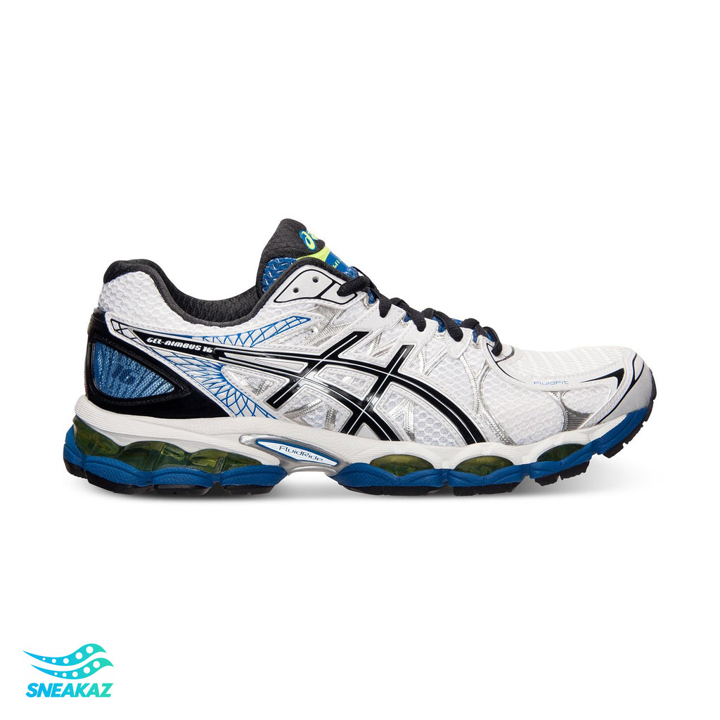 ASICS Gel-Nimbus 16 — Blanc / Noir / Bleu — Sneakaz