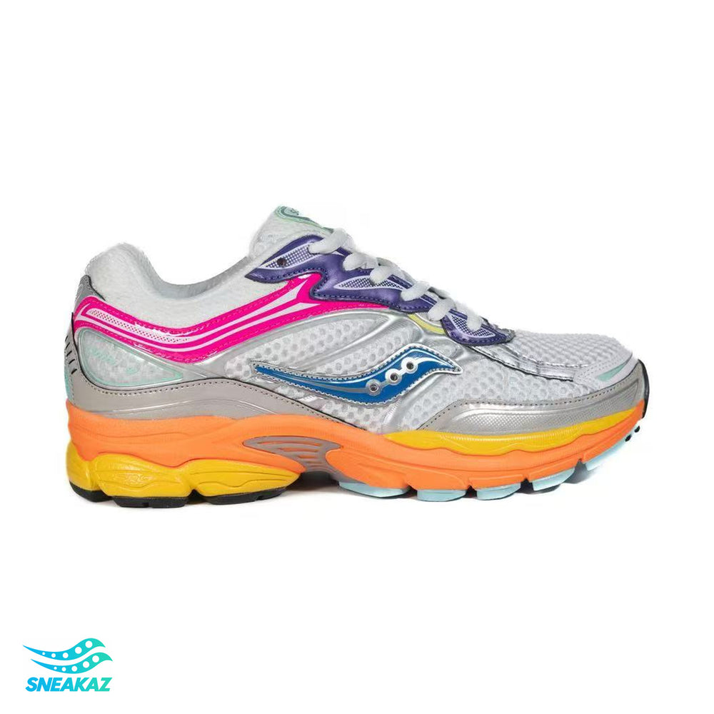 Saucony ProGrid Omni 9 — Gris, rose, jaune et orange — Sneakaz