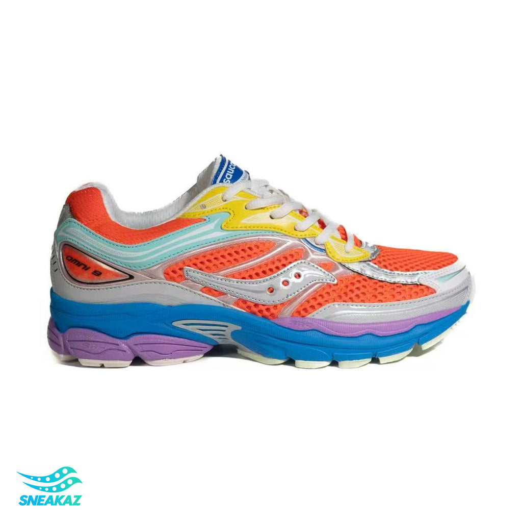 Saucony ProGrid Omni 9 — Orange, bleu, jaune et violet — Sneakaz
