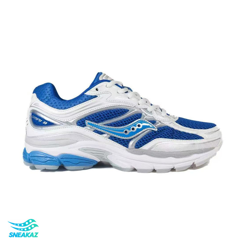Saucony ProGrid Omni 9 — Blanc et bleu — Sneakaz