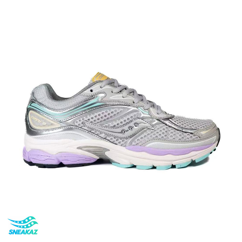 Saucony ProGrid Omni 9 — Gris argent, menthe et lilas — Sneakaz