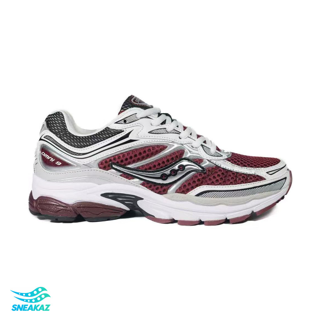 Saucony ProGrid Omni 9 — Argent et bordeaux — Sneakaz
