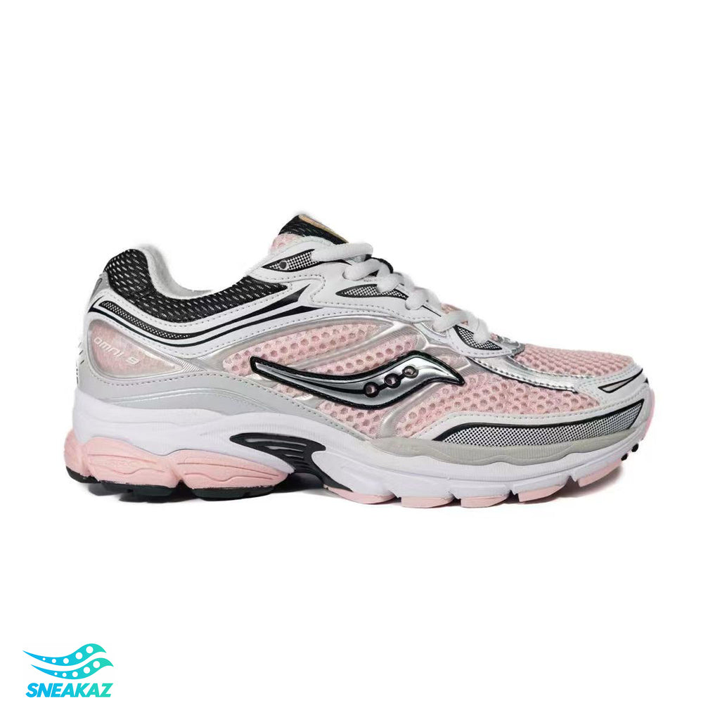 Saucony ProGrid Omni 9 — Argent, noir et rose clair — Sneakaz