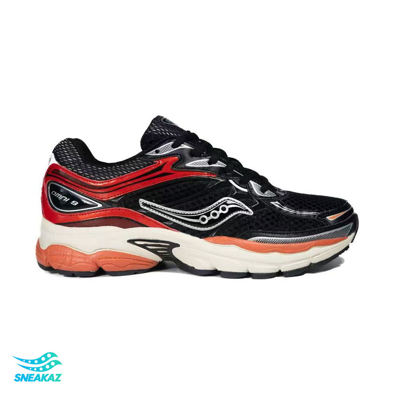 Saucony ProGrid Omni 9 — Noir, rouge et orange — Sneakaz