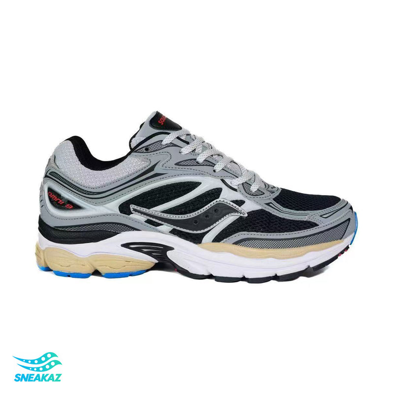 Saucony ProGrid Omni 9 — Gris argent, bleu clair et crème — Sneakaz