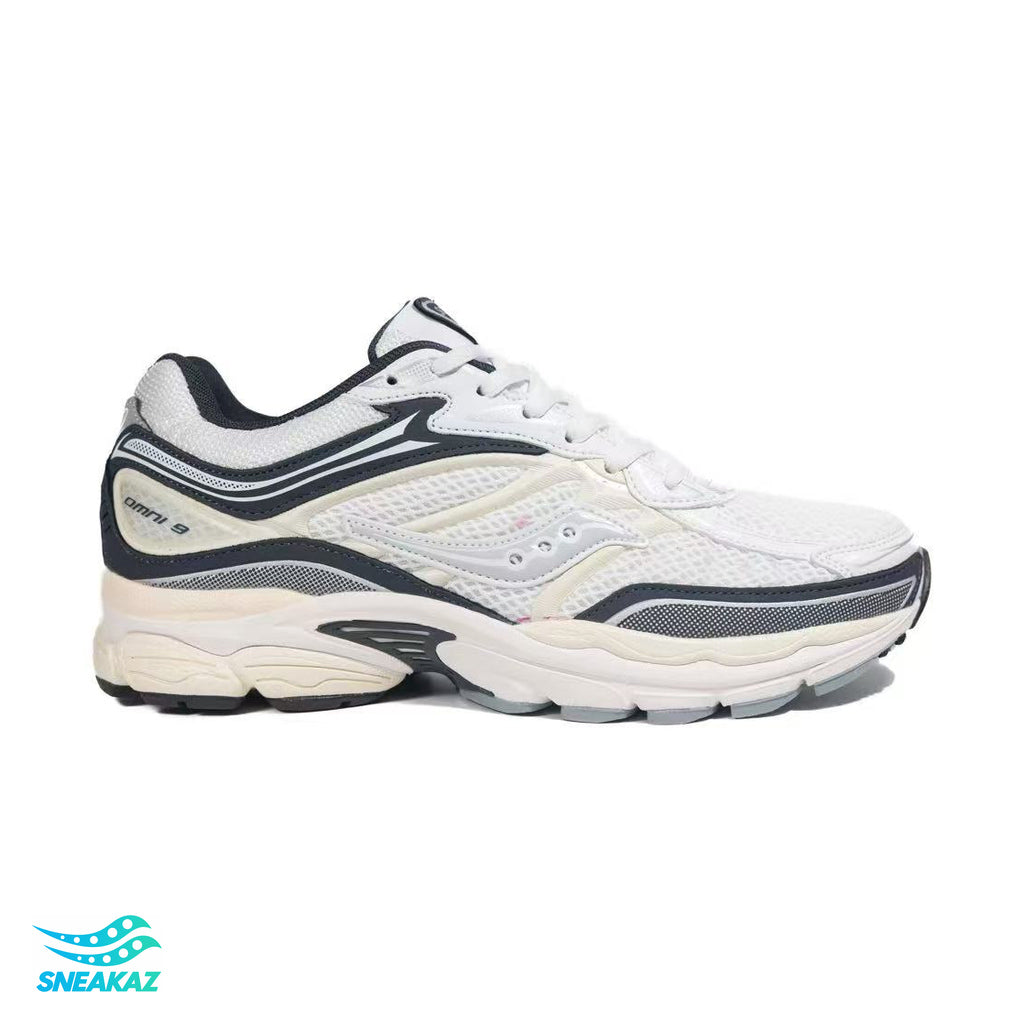 Saucony ProGrid Omni 9 — Blanc, gris et crème — Sneakaz
