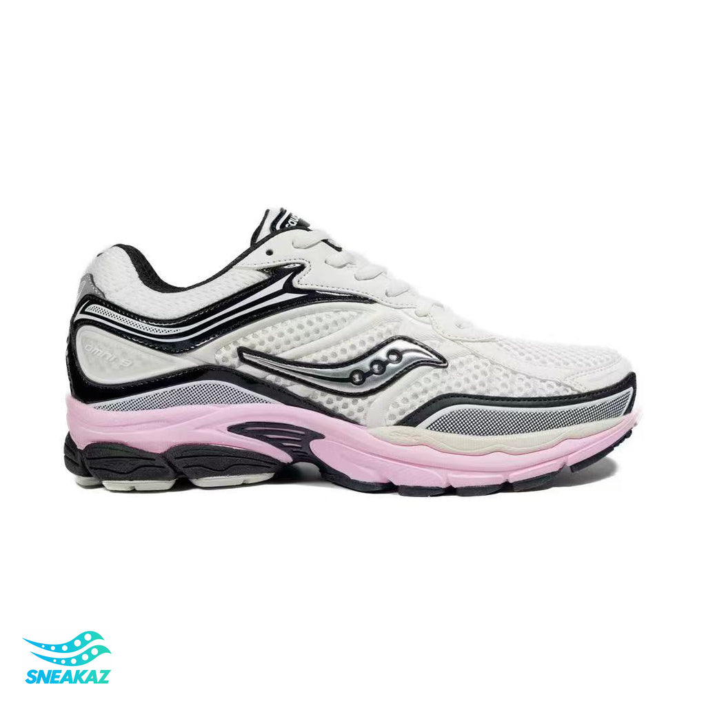 Saucony ProGrid Omni 9 — Blanc, noir et rose clair — Sneakaz