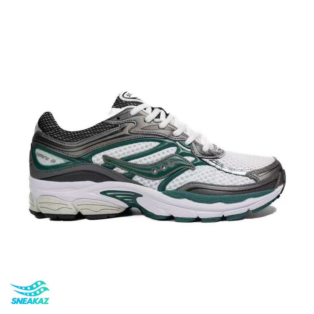 Saucony ProGrid Omni 9 — Blanc et vert foncé — Sneakaz