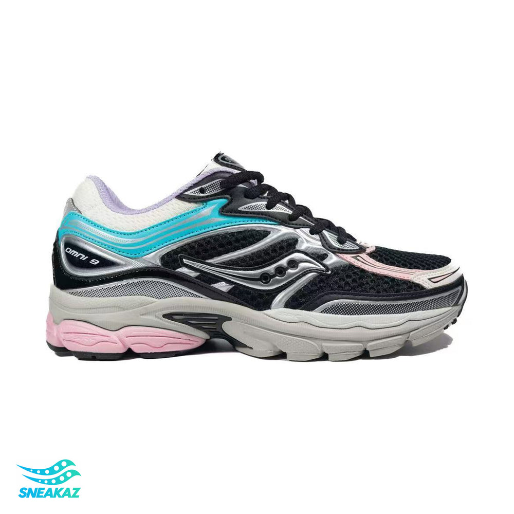 Saucony ProGrid Omni 9 — Noir, turquoise et rose — Sneakaz