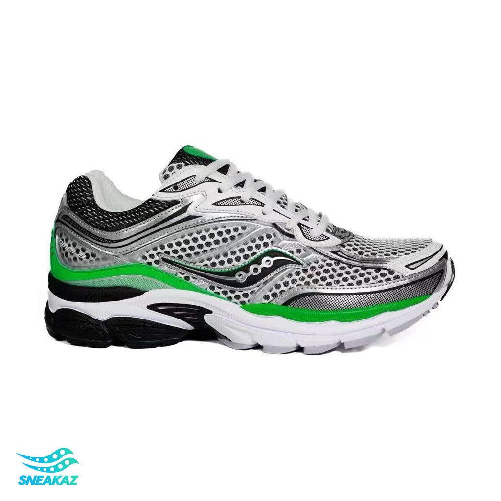 Saucony ProGrid Omni 9 — Gris argent, noir et vert — Sneakaz