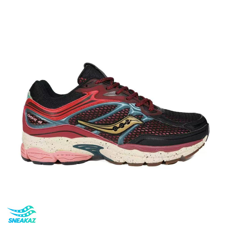 Saucony ProGrid Omni 9 — Noir, rouge, rose et crème — Sneakaz