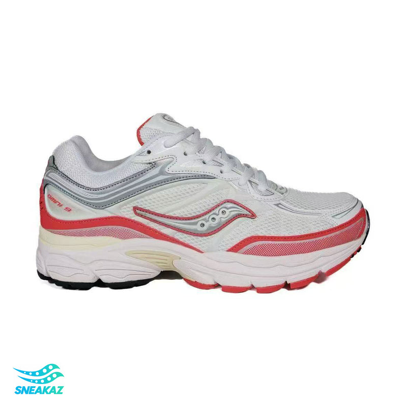 Saucony ProGrid Omni 9 — Blanc, gris et corail — Sneakaz