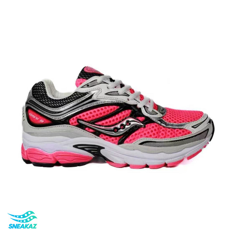 Saucony ProGrid Omni 9 — Rose vif, gris argent et noir — Sneakaz