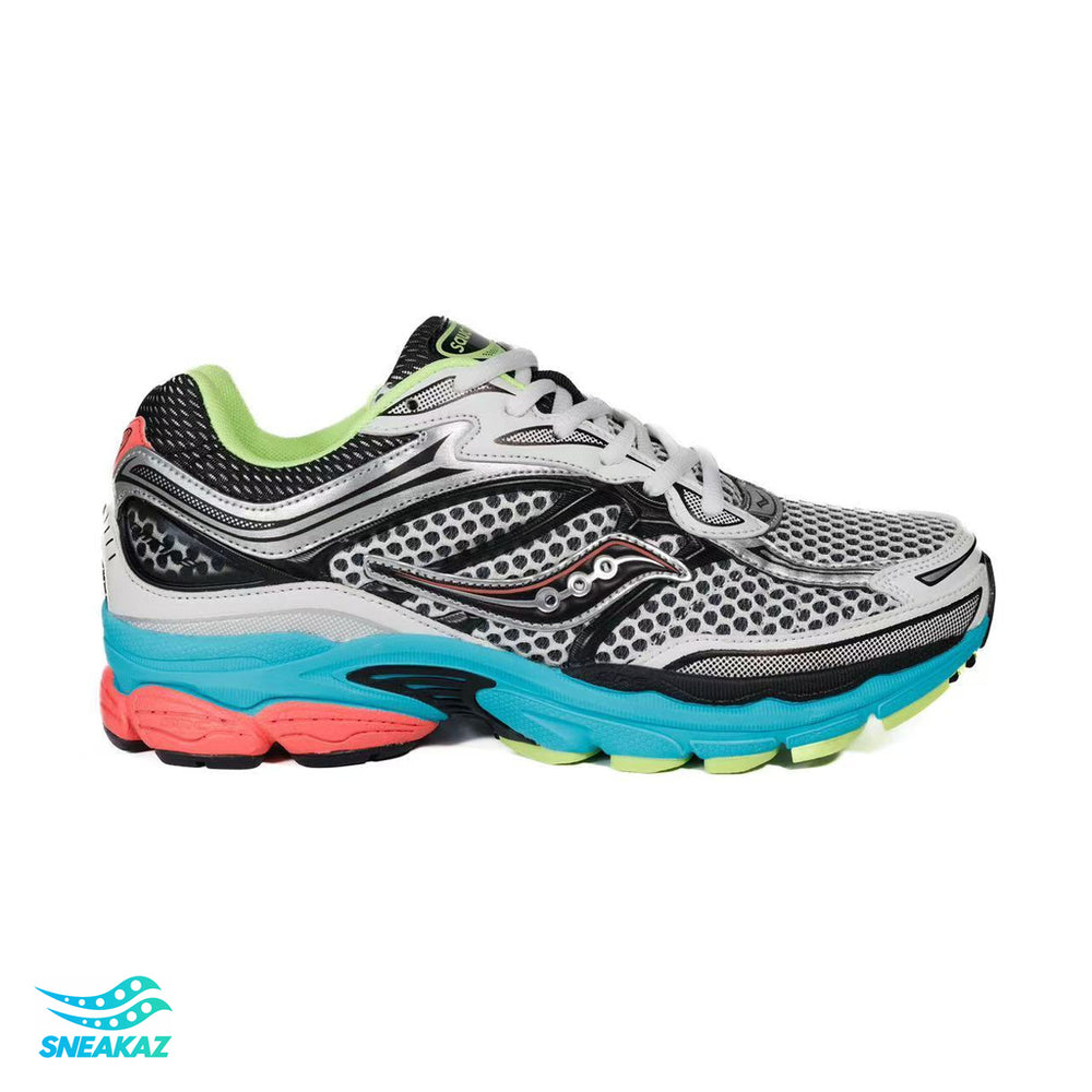 Saucony ProGrid Omni 9 — Gris, noir, turquoise et corail — Sneakaz