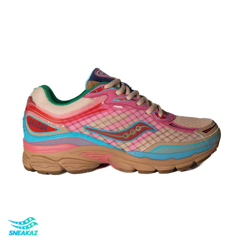 Saucony ProGrid Omni 9 — Rose, turquoise et beige — Sneakaz