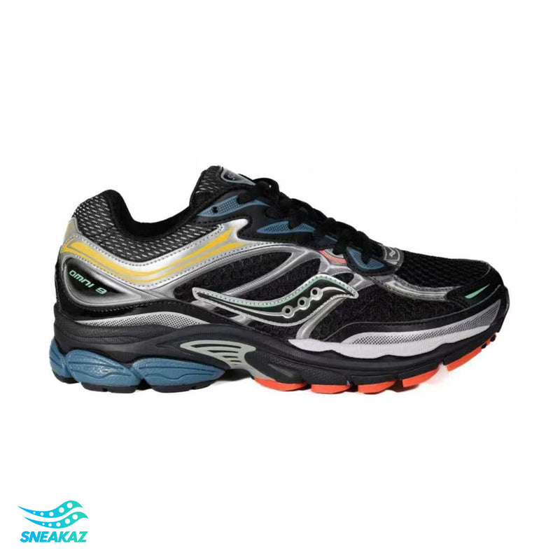 Saucony ProGrid Omni 9 — Noir, gris argent, jaune et bleu — Sneakaz