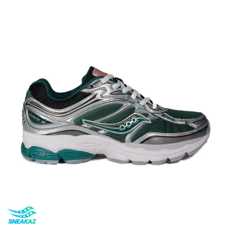 Saucony ProGrid Omni 9 — Vert foncé, gris argent et blanc — Sneakaz