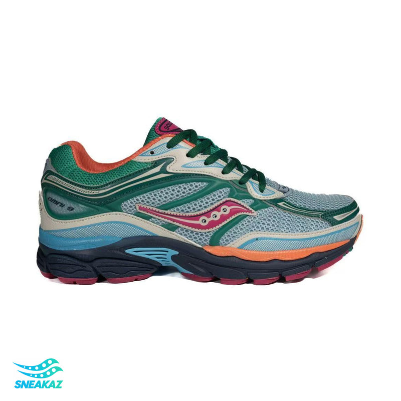Saucony ProGrid Omni 9 — Vert, turquoise et rose — Sneakaz