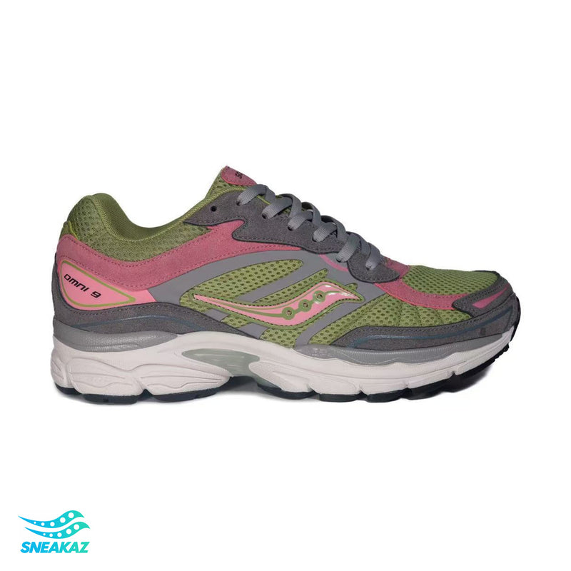 Saucony ProGrid Omni 9 — Kaki, gris et rose — Sneakaz