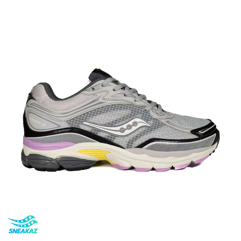Saucony ProGrid Omni 9 — Gris, rose et jaune — Sneakaz