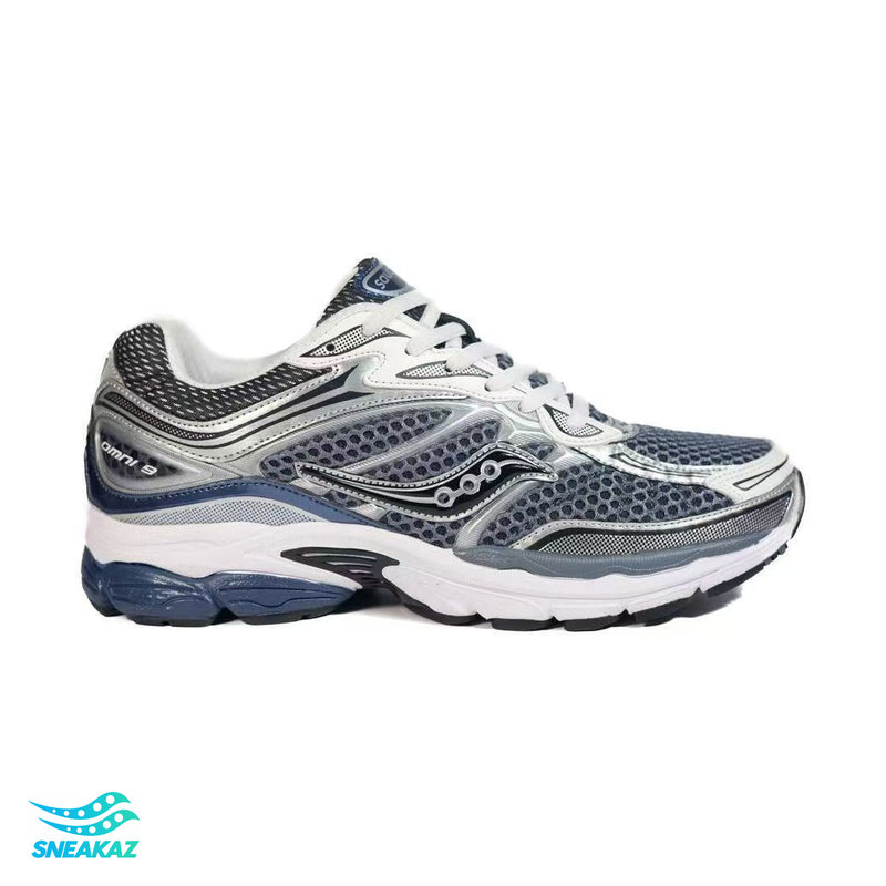 Saucony ProGrid Omni 9 — Gris argent et bleu marine — Sneakaz