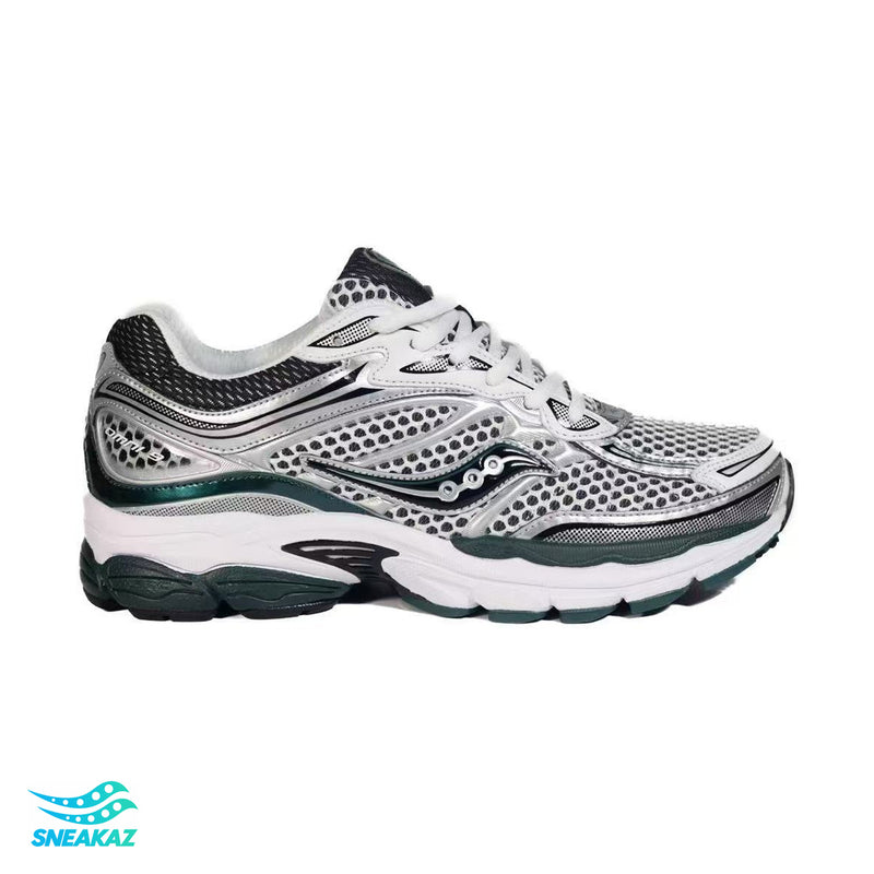 Saucony ProGrid Omni 9 — Gris argent et vert foncé — Sneakaz