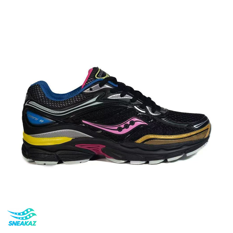 Saucony ProGrid Omni 9 — Noir, bleu, rose et jaune — Sneakaz