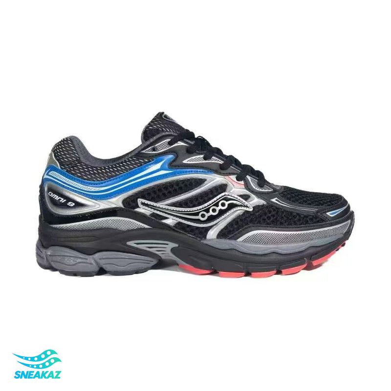 Saucony ProGrid Omni 9 — Noir, bleu et rouge — Sneakaz