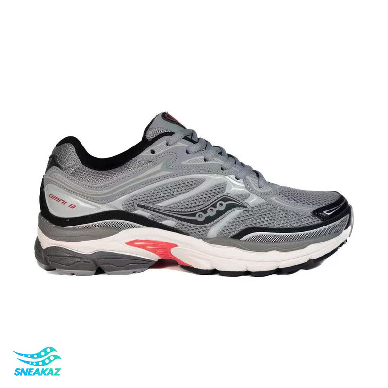 Saucony ProGrid Omni 9 — Gris, noir et rouge — Sneakaz